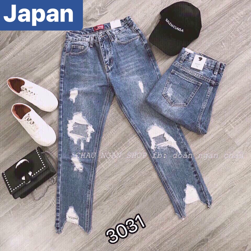 QUẦN BAGGY JEAN NỮ CHẤT BÒ XANH RÁCH NÁT SÀNH ĐIỆU NEW NHẬT BẢN LƯNG CAO NÂNG MÔNG JP-3031 JAPAN FASHION