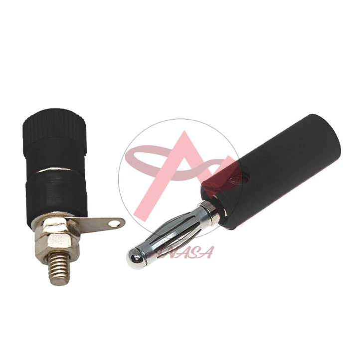 Combo 1 jack bắp chuối 4mm và 1 đầu jack js910 dài - màu đen