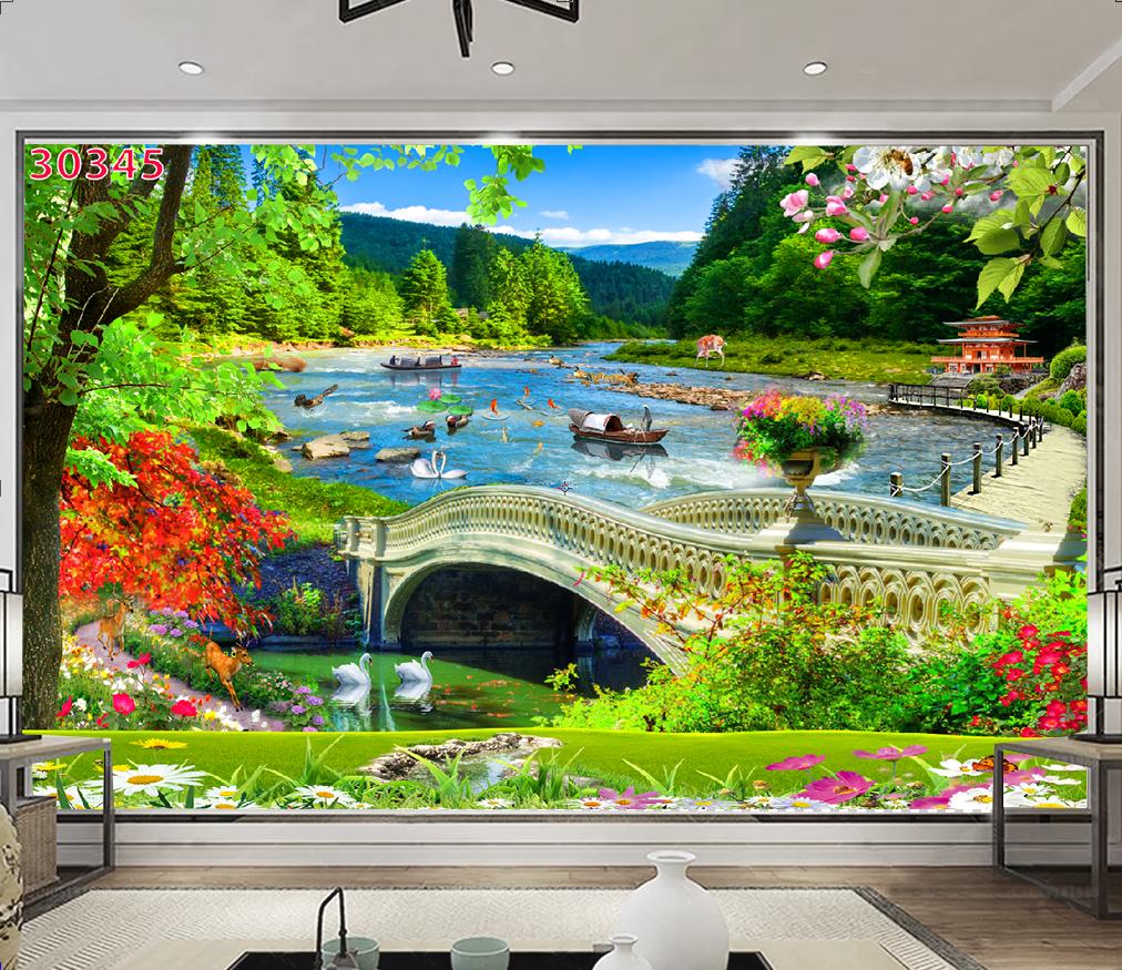 Tranh dán tường 3D Phòng Khách/ Thiên Nhiên Giao Hòa, 345( Đã tích hợp sẵn keo)