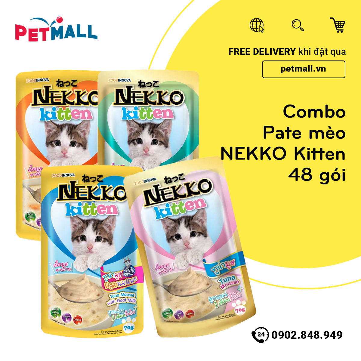 Combo Pate mèo NEKKO Kitten- 48 gói petmall