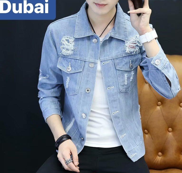ÁO KHOÁC JEAN NAM CHẤT BÒ XANH NHẠT HÀN QUỐC CHẤT MEN NGẦU VIP DB-88 - DUBAI FASHION