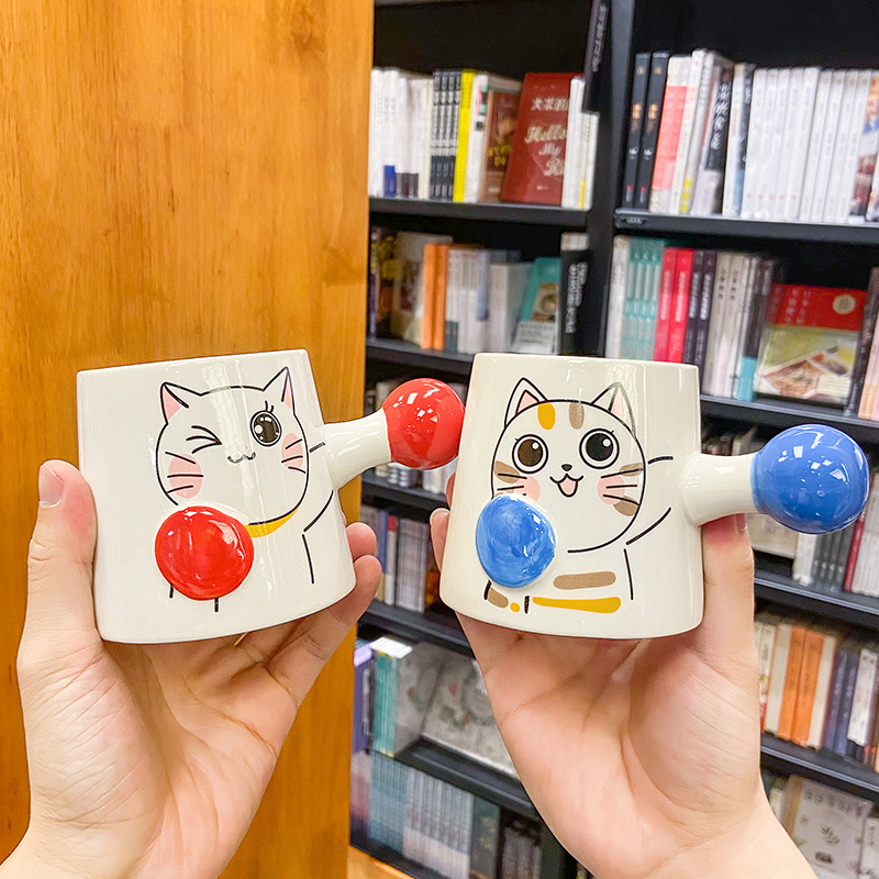 Ly cốc sứ cao cấp hình Con Mèo siêu cute có nắp và thìa dung tích 420ml