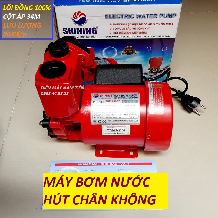 Máy Bơm Nước Đa Năng  Hút chân không (Hút Sâu-Đẩy Cao) SHINING-150BE, sử dụng công nghệ chân không, thích hợp để bơm nước từ mặt đất lên bồn chứa nước của các nhà cao tầng (2 - 3 tầng).