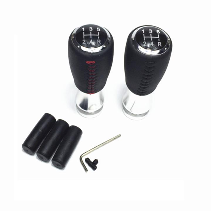 Tay nắm cần số ô tô, xe hơi bọc da thật 100% loại cán dài dùng cho số sàn MOMO7 (Màu đen chỉ đỏ)