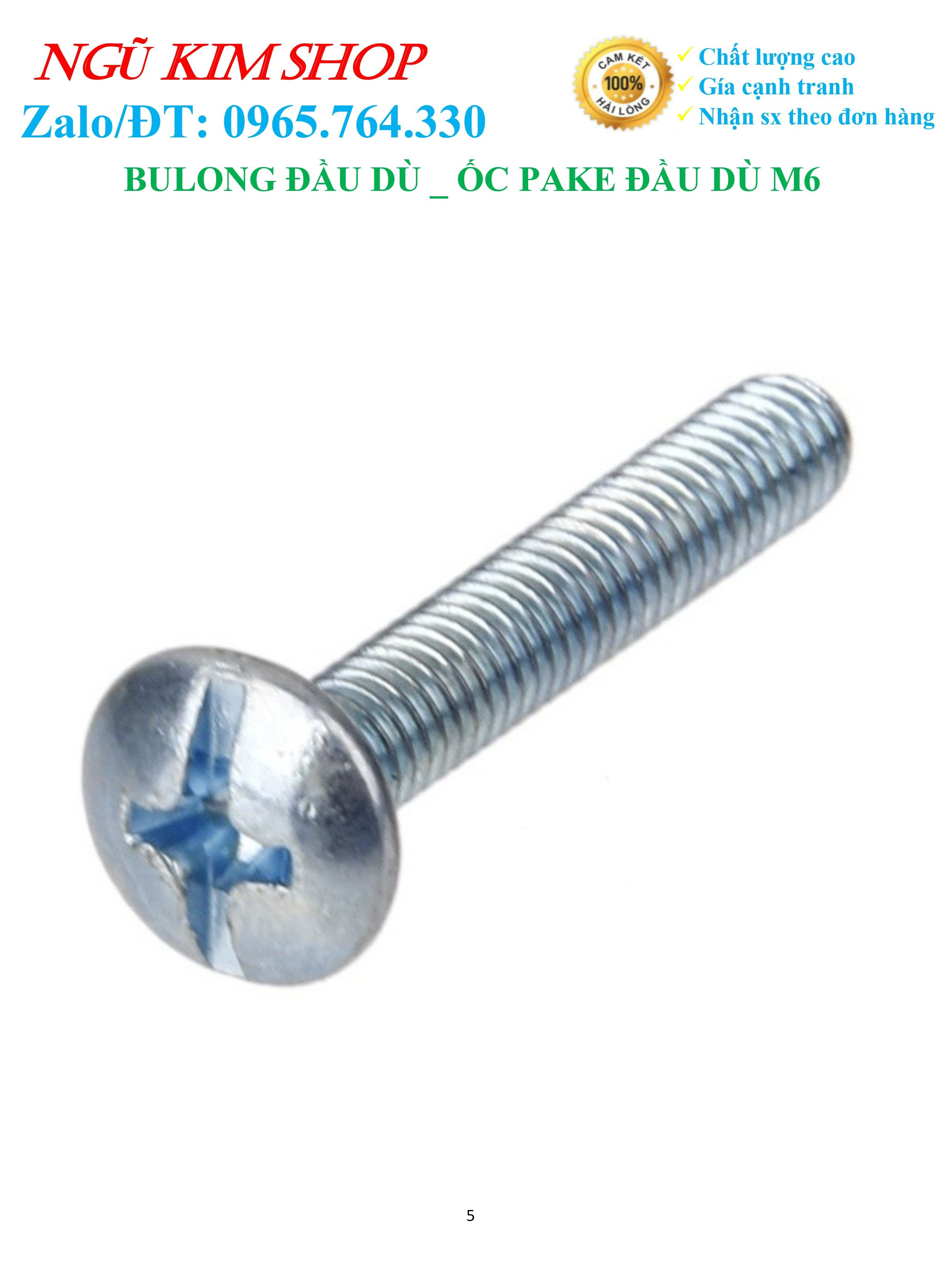 BULONG ĐẦU DÙ _ ỐC PAKE ĐẦU DÙ M6, M8 x L (mm)