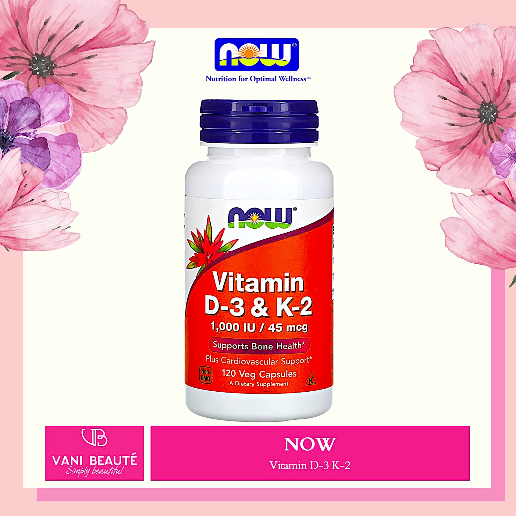Viên uống Now Vitamin D3 K2 1.000IU/45mcg (120 viên)