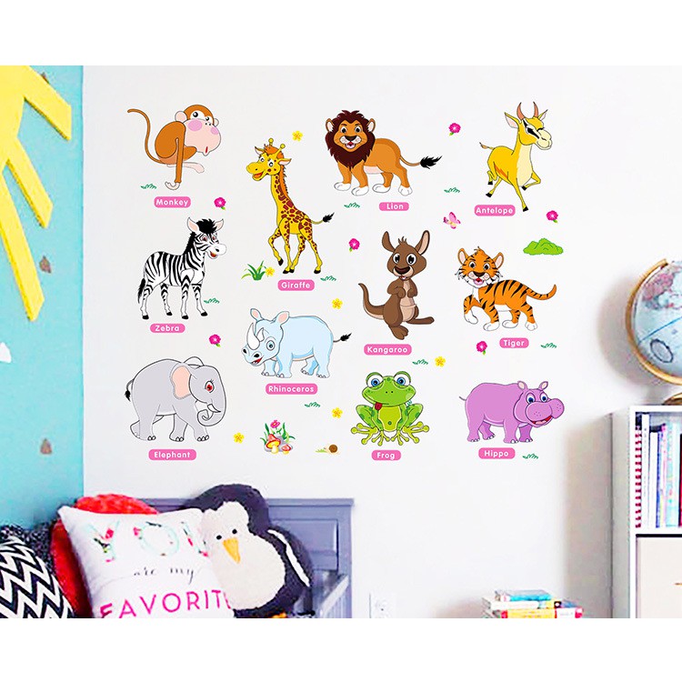 Decal dán tường thú rừng tiếng Anh Cho Bé