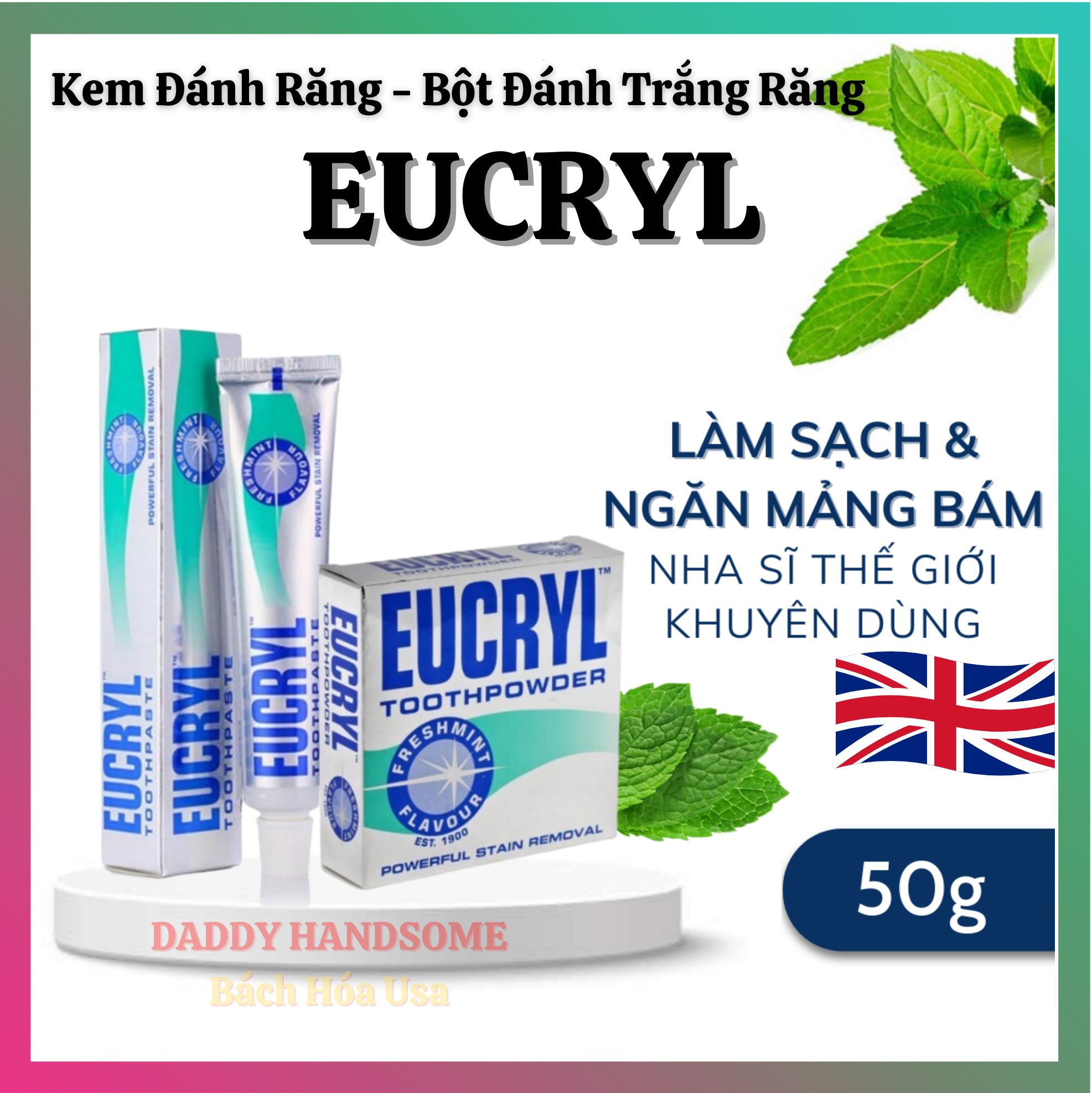 Bột tẩy trắng răng Eucryl combo kem đánh trắng răng bột trắng răng tẩy