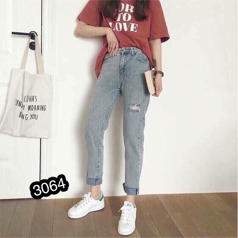Quần Jeans Nữ Rách Gối Cao Cấp OHS3064