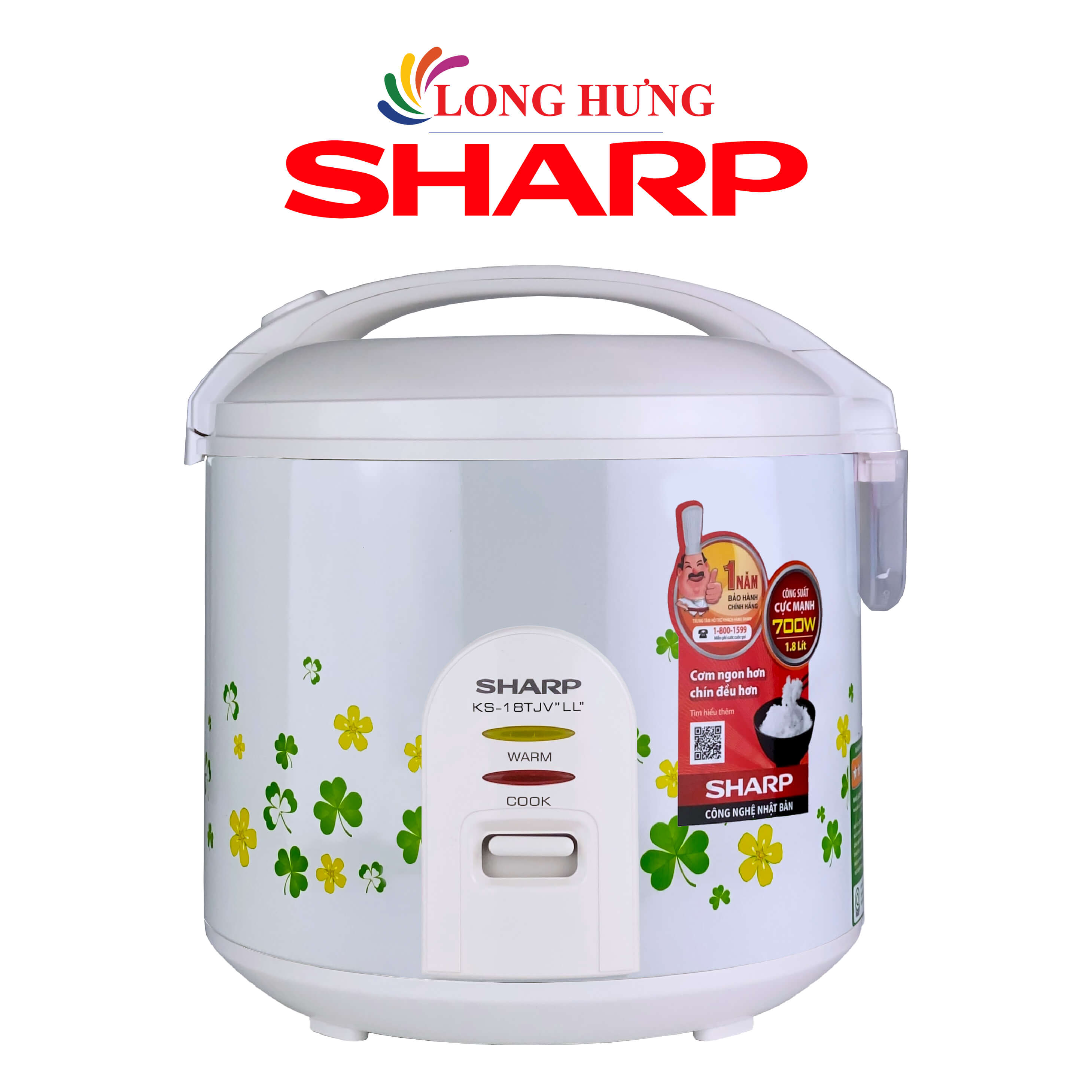 Nồi cơm điện nắp gài Sharp 1.8 lít KS-18TJV/"GR"/"LL" - Hàng chính hãng - Lòng nồi dày, tỏa nhiệt từ một hướng, thời gian giữ ấm đến 5h