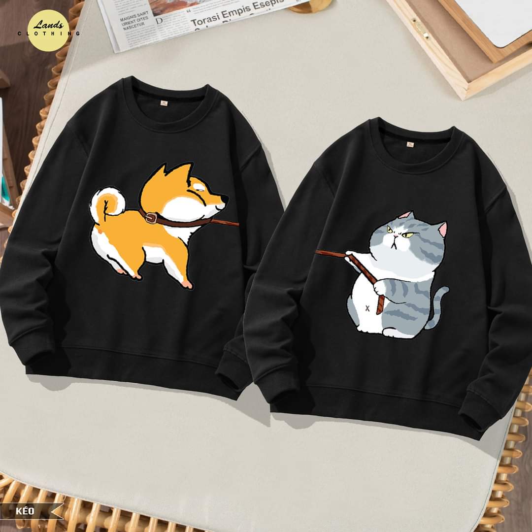 [FREESHIP] ÁO SWEATER ĐÔI IN HÌNH CHÓ MÈO CUTE