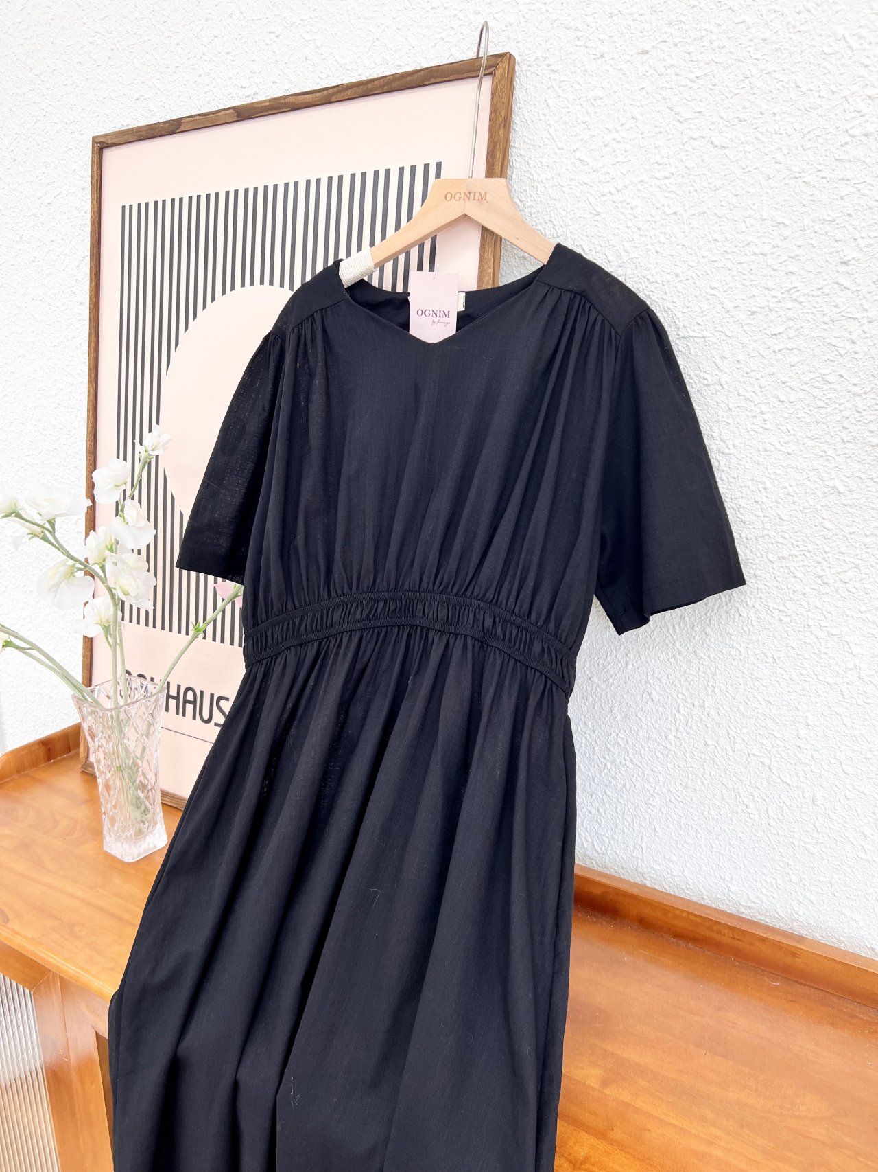 [ogniM Seoul] Váy liền dáng dài eo chun phong cách Hàn Quốc (Made in Korea)