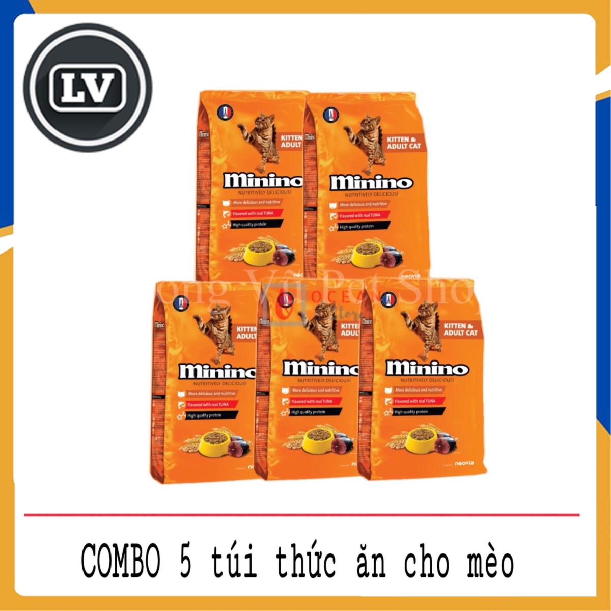 (COMBO 5 GÓI) Thức ăn hạt vị cá ngừ đại dương cho mèo - Thức ăn Minino 480g (cho mèo mọi lứa tuổi)