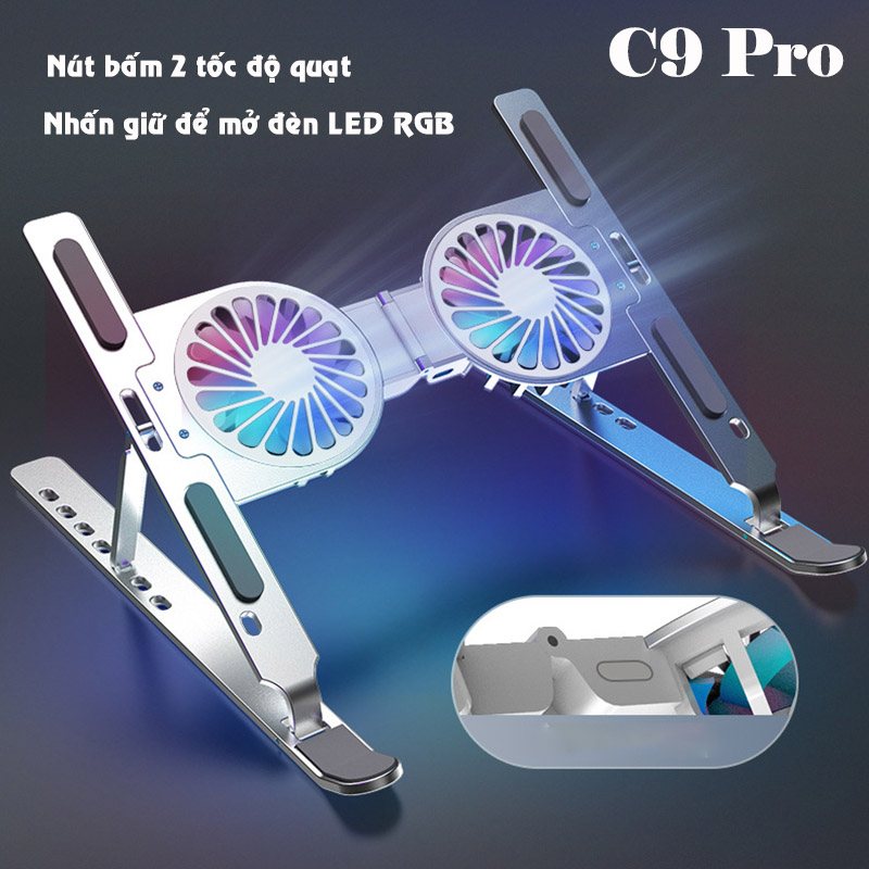 Giá Đỡ Laptop Có Quạt Tản Nhiệt, Giá Kê Laptop Chất Liệu Nhôm Điều Chỉnh Độ Cao, Dễ Gấp Gọn
