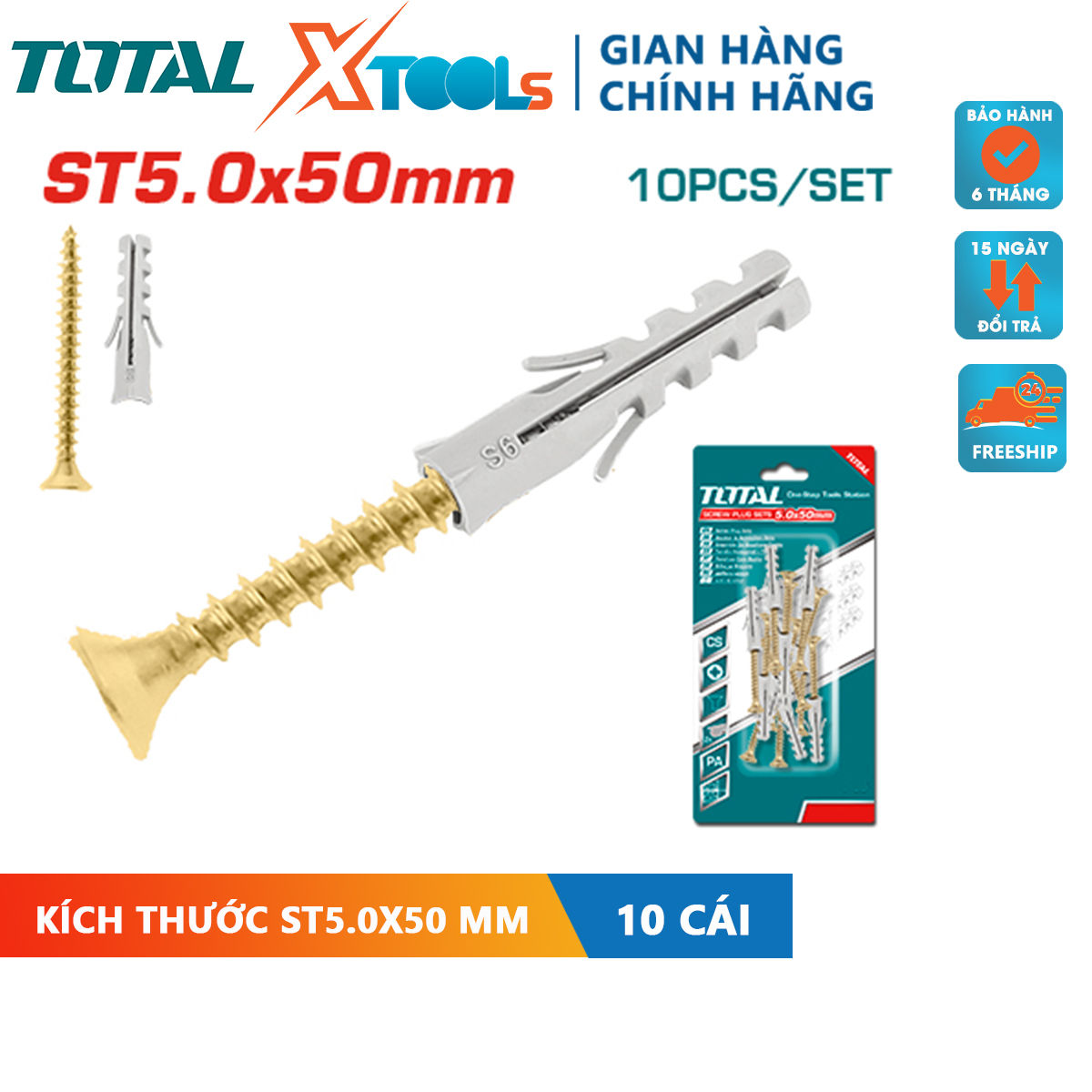 Bộ 5 tắc kê vít ST6.5x65mm TOTAL