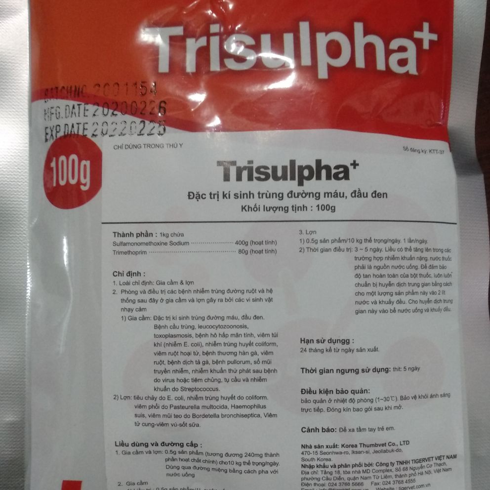 Trisulpha gói 100g, đầu đen ký sinh trùng đường máu