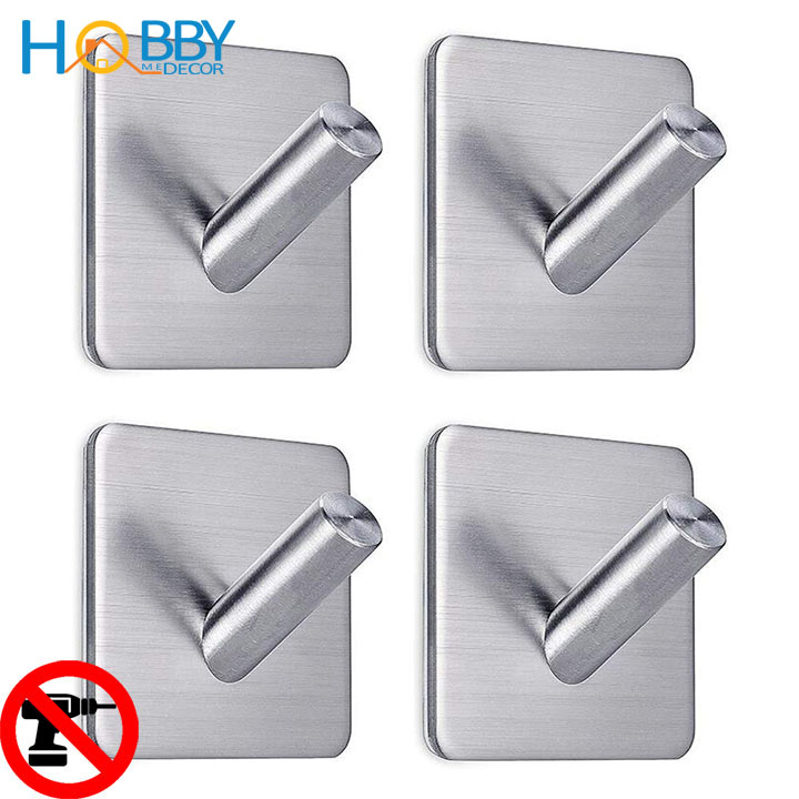 Combo 4 móc treo inox 304 dán tường gạch men HOBBY Home Decor TV110-4 kèm keo dán không rỉ sét