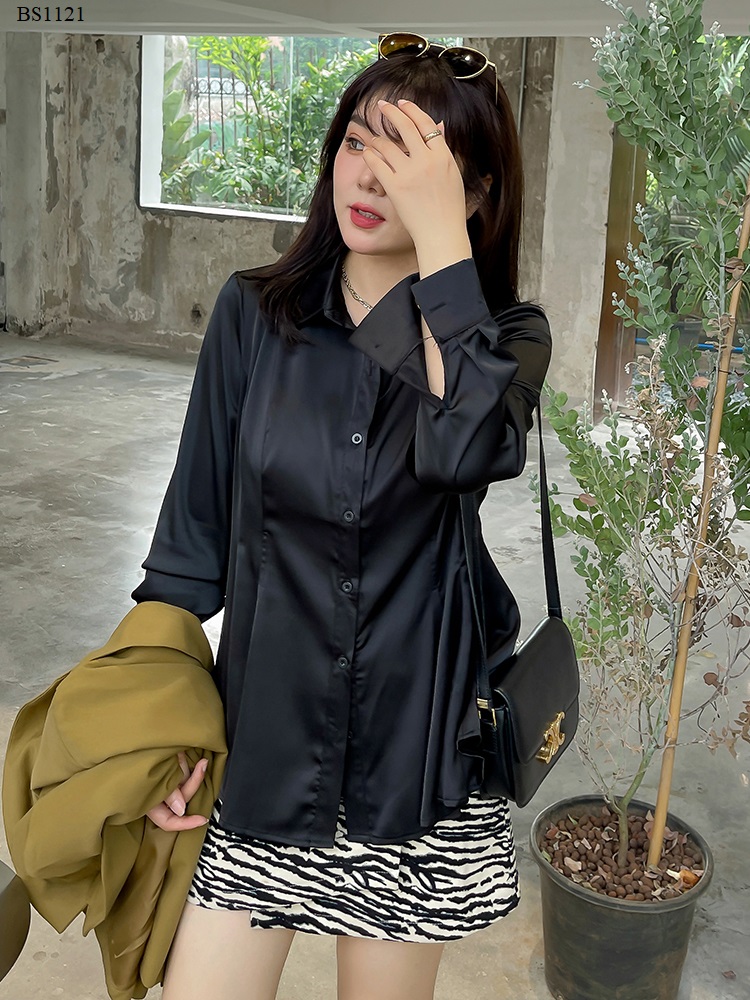 Áo sơ mi lụa nhấn eo bigsize - BSn1121