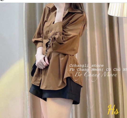 freeshipmax-Sét áo nâu+quần đùi đen HSU1