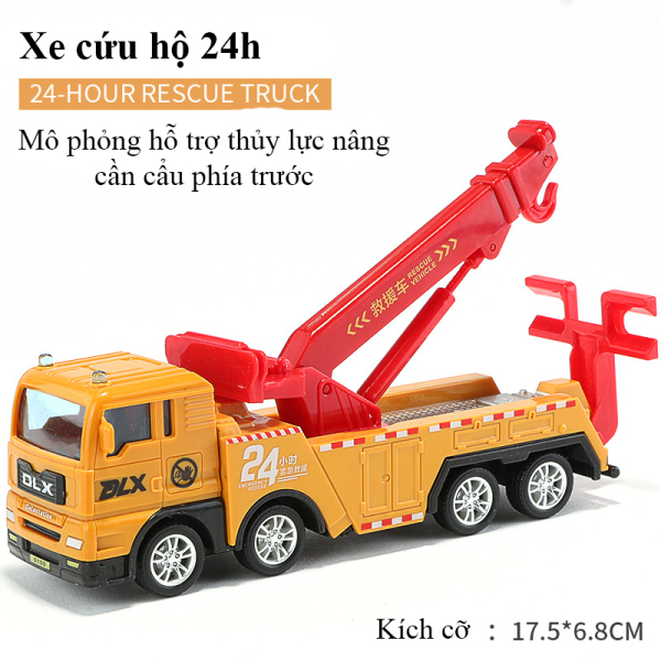 Xe mô hình đồ chơi xe tải cứu hộ 24 giờ  nhựa ABS an toàn, chi tiết sắc sảo, cần thủy lực quay 360 độ