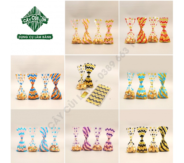 SET 50 TÚI KIẾNG SỌC MÀU 12.5X27CM (gồm dây kẽm)