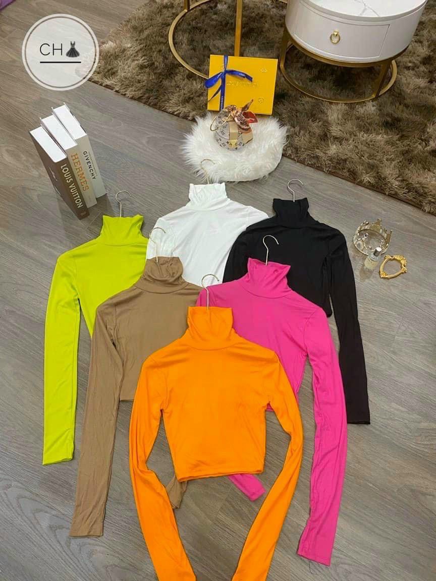 Áo croptop cổ lọ tay dài siêu chất