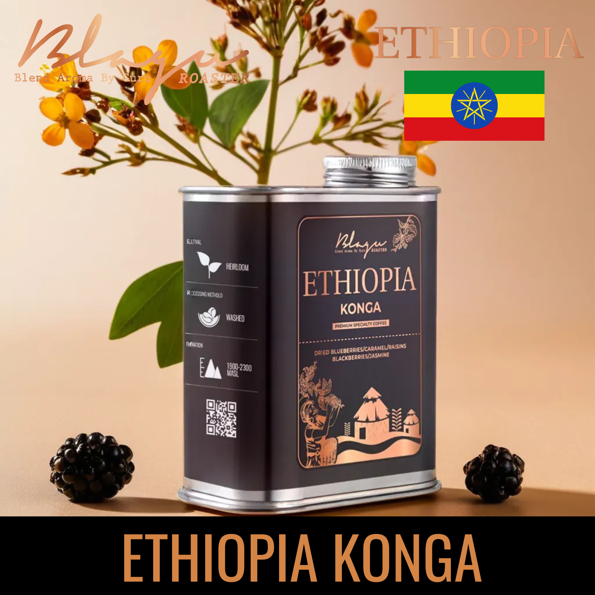 [Premium] Cà Phê Hạt Blagu Ethiopia Konga  100%Arabica  Light-Medium  250g