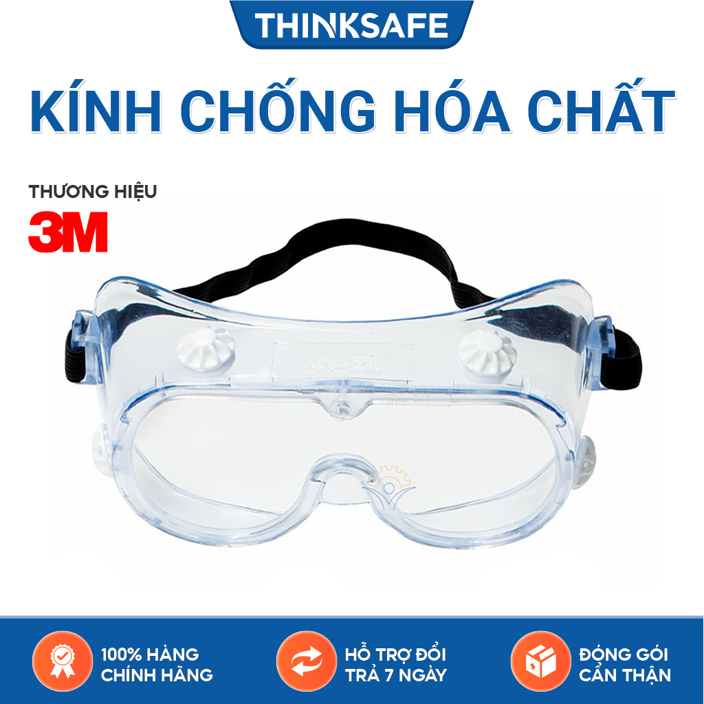Kính phòng dịch 3M 1621 kính chống văng bắn hoá chất và bụi, chống tia UV, có lỗ thông khí, chống đọng sương  Thinksafe