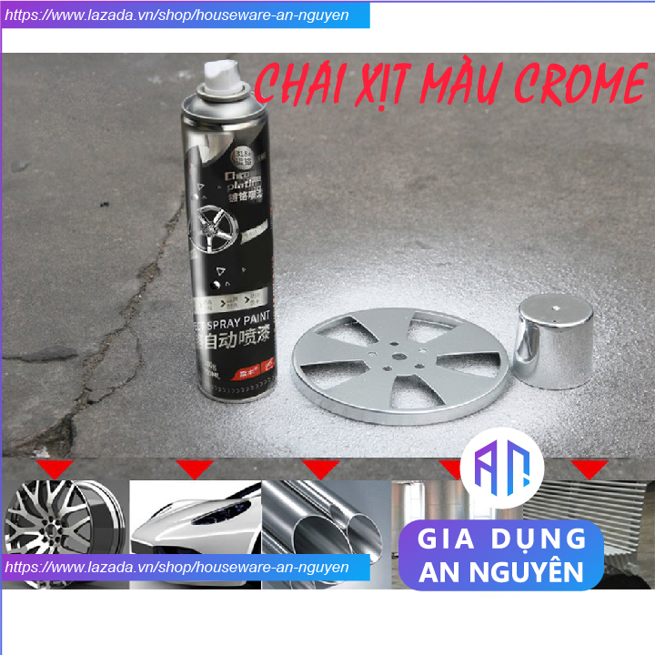 Sơn xịt mạ chrome màu inox crom bạc dùng cho kim loại, ô tô, xe máy , đồ dùng gia đình