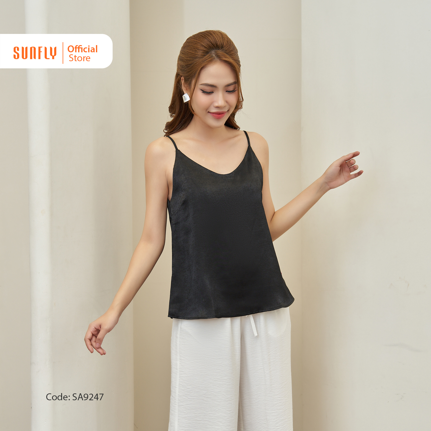 Áo Hai Dây Lụa Nhung SUNFLY Chất Lụa Mềm Mịn Thoáng Mát SA9247