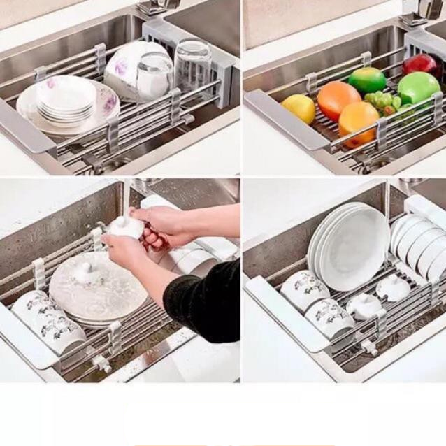 [SALE RẺ]Khay Đa Năng Để Chậu Rửa Chén - Rổ Kệ Inox Đa Năng Co Giãn - Rửa Rau, Trái Cây, Úp Chén...