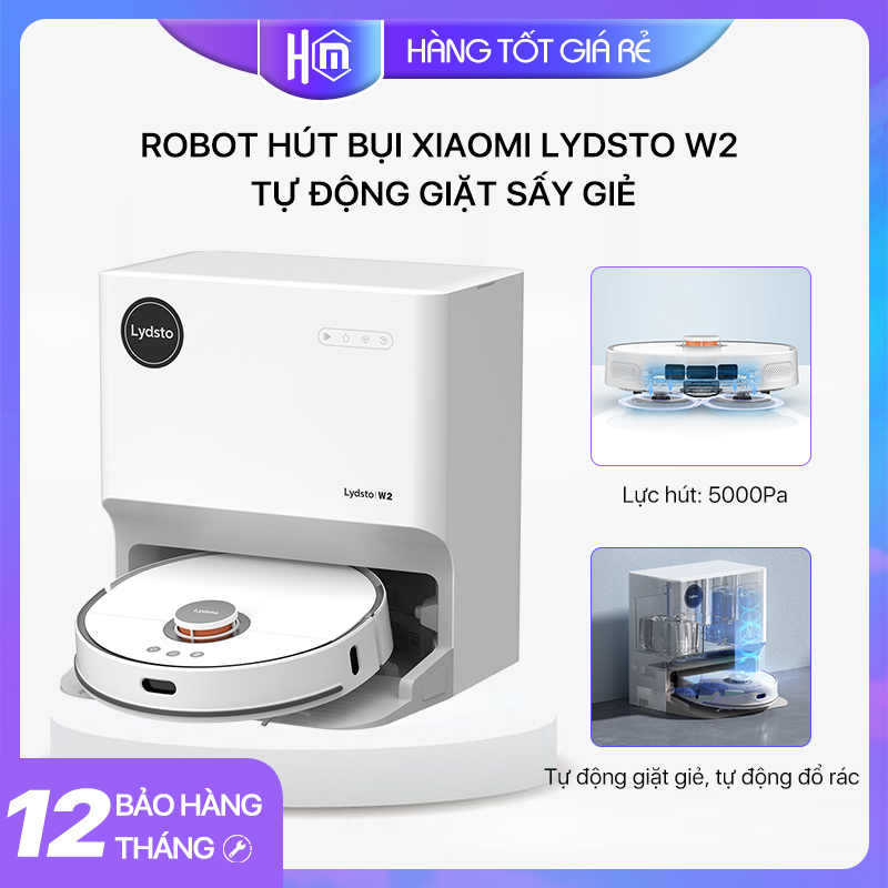 Robot hút bụi Xiaomi Lydsto W2 tự động giặt sấy giẻ, tự động hút rác Bản quốc tế