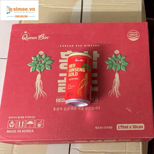 Nước Hồng Sâm Lon Hàn Quốc Queen Bin, thùng 30 Lon x 175ml
