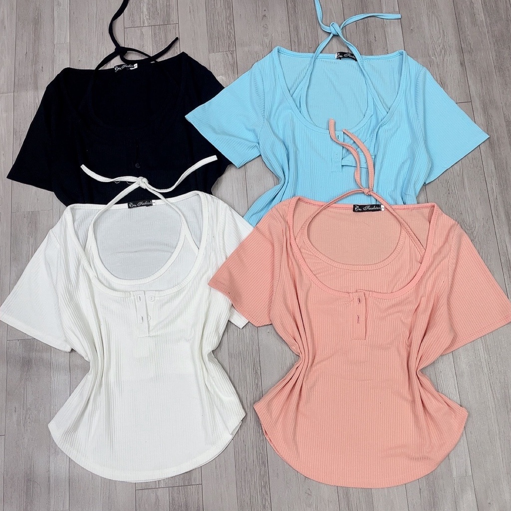 Áo kiểu croptop bigsize cô nhỏ cột dây,áo thun kiểu big size tay ngắn chất thun gân tăm mã g16