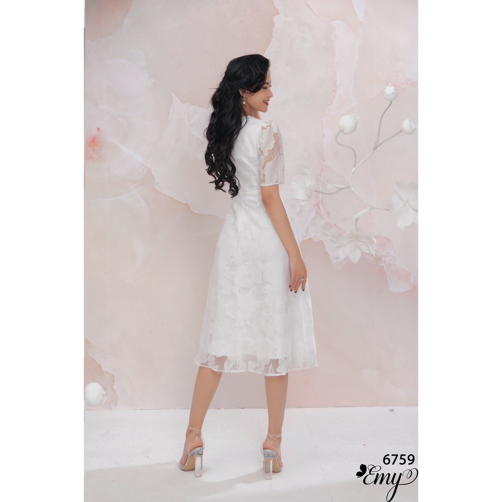 Đầm EMY EM6759 Xoè Ren Trắng
