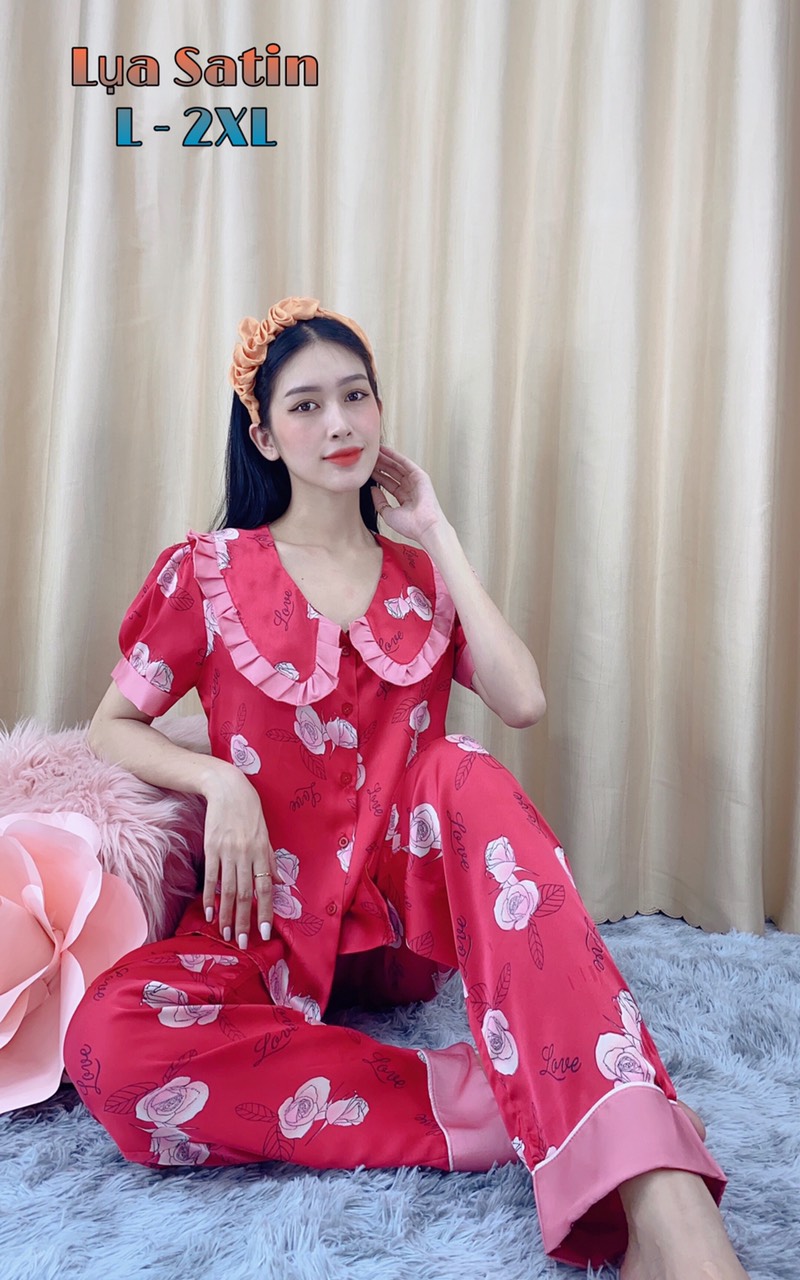 [HCM]Đồ Ngủ PIJAMA Phi Bóng Lụa Phối Cổ Nhún Bèo Dễ Thương Của Thời Trang Nữ