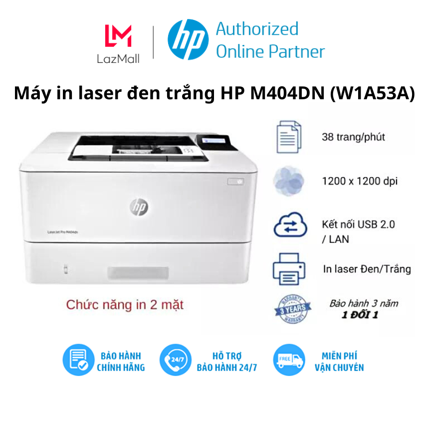Máy in laser đen trắng HP M404dn (W1A53A) - In 2 mặt tự động