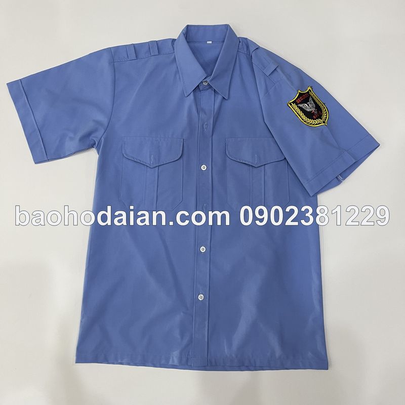 Áo bảo vệ vải kate Ford cộc tay màu xanh dương kèm logo tay