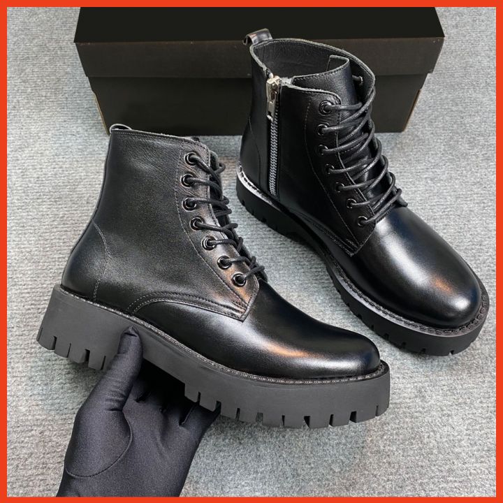Giày Da Nam Chunky Combat Boot Da Nguyên Tấm - Đế Chunky 5cm