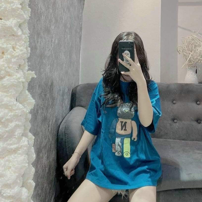 Áo thun nữ cổ tròn gấu robot siêu xinh