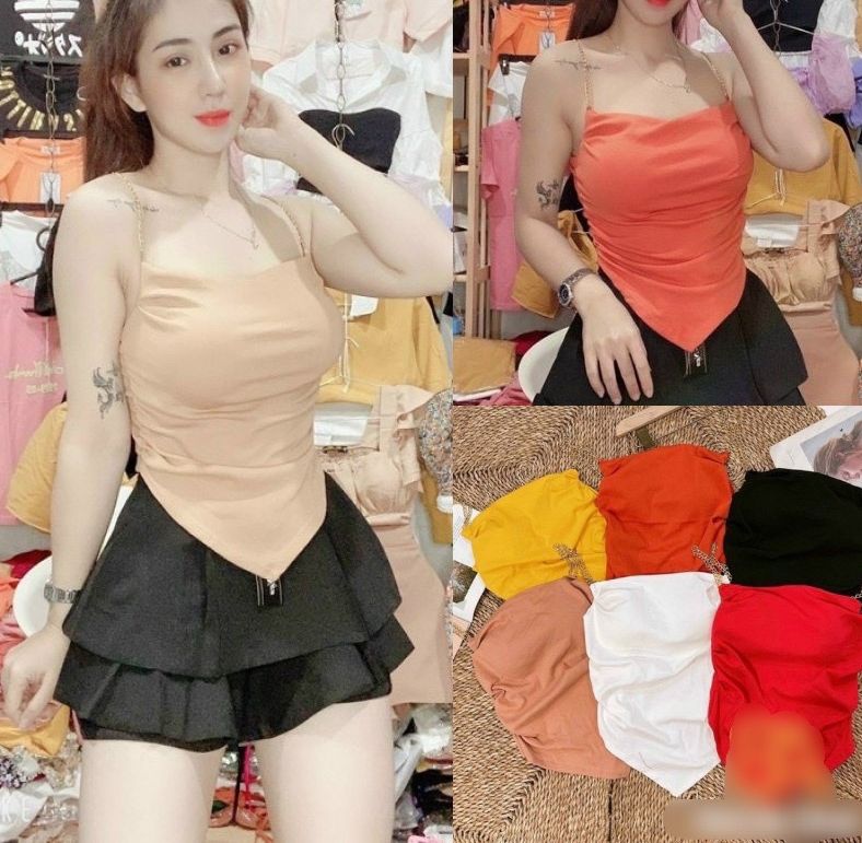 Áo lụa hai dây thun birp có mút phối xích cổ đổ nhiều màu L924894
