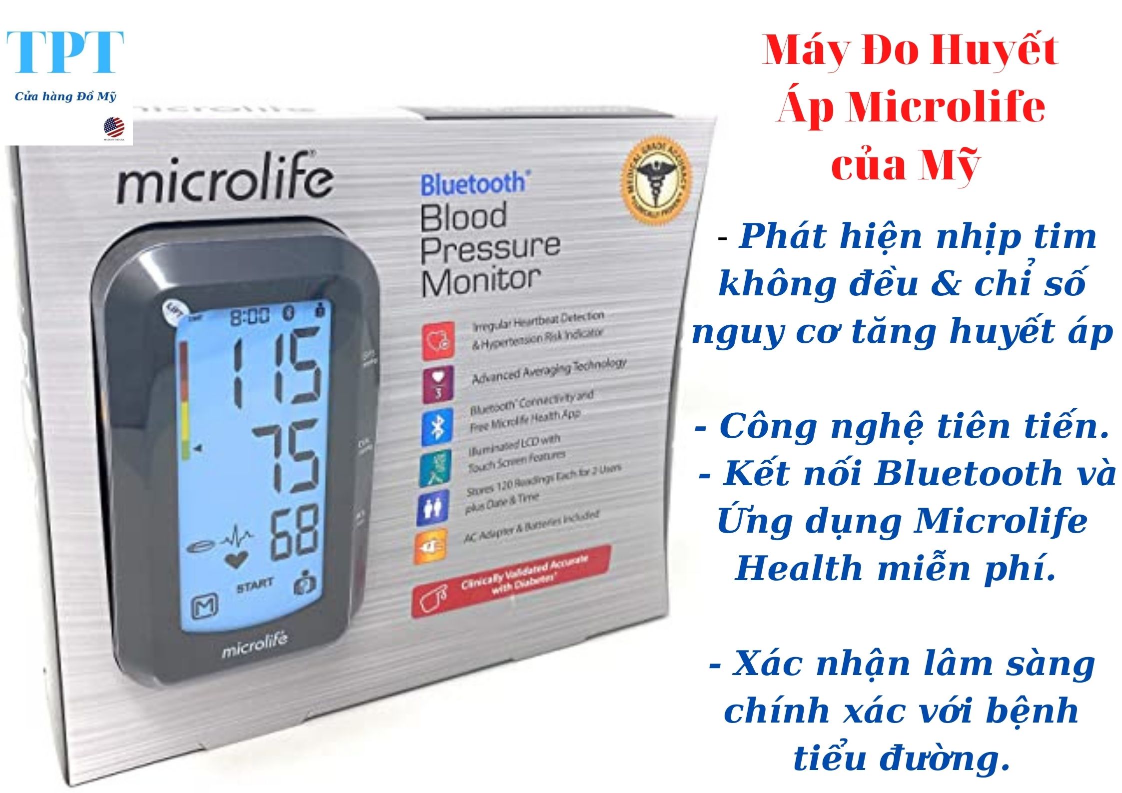 Máy Đo Huyết Áp Microlife Bluetooth Blood Pressure Monitor của MỸ