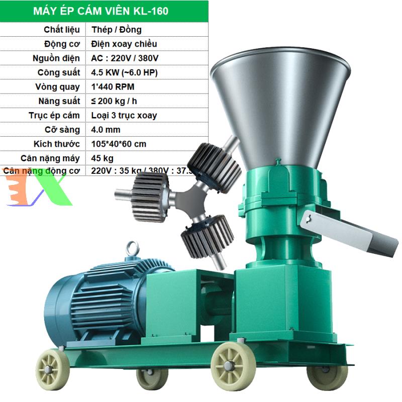 Máy ép cám viên cho Gia súc, Gia cầm, Cá KL-160, Máy xay nghiền thức ăn đùn viên cám