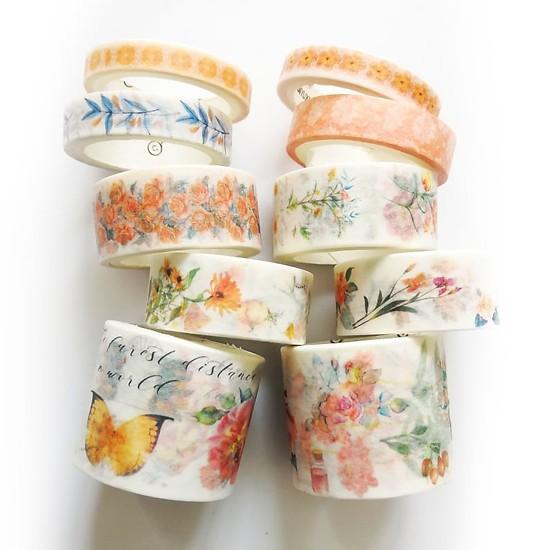 Sét 10 cuộn băng dán washi tape thủ công