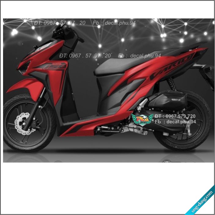 Tem rời Vario Chi đen dán xe đỏ nhám (B)