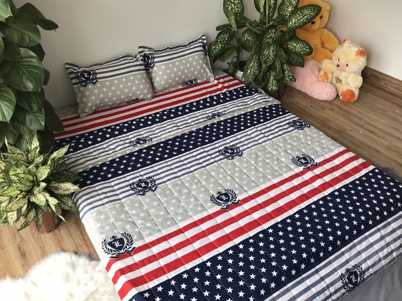 Chăn hè thu trần bông 3 lớp cotton poly 1m8x2m mẫu cờ mỹ Bà Béo  Kho chăn ga gối, ga giường, drap giường