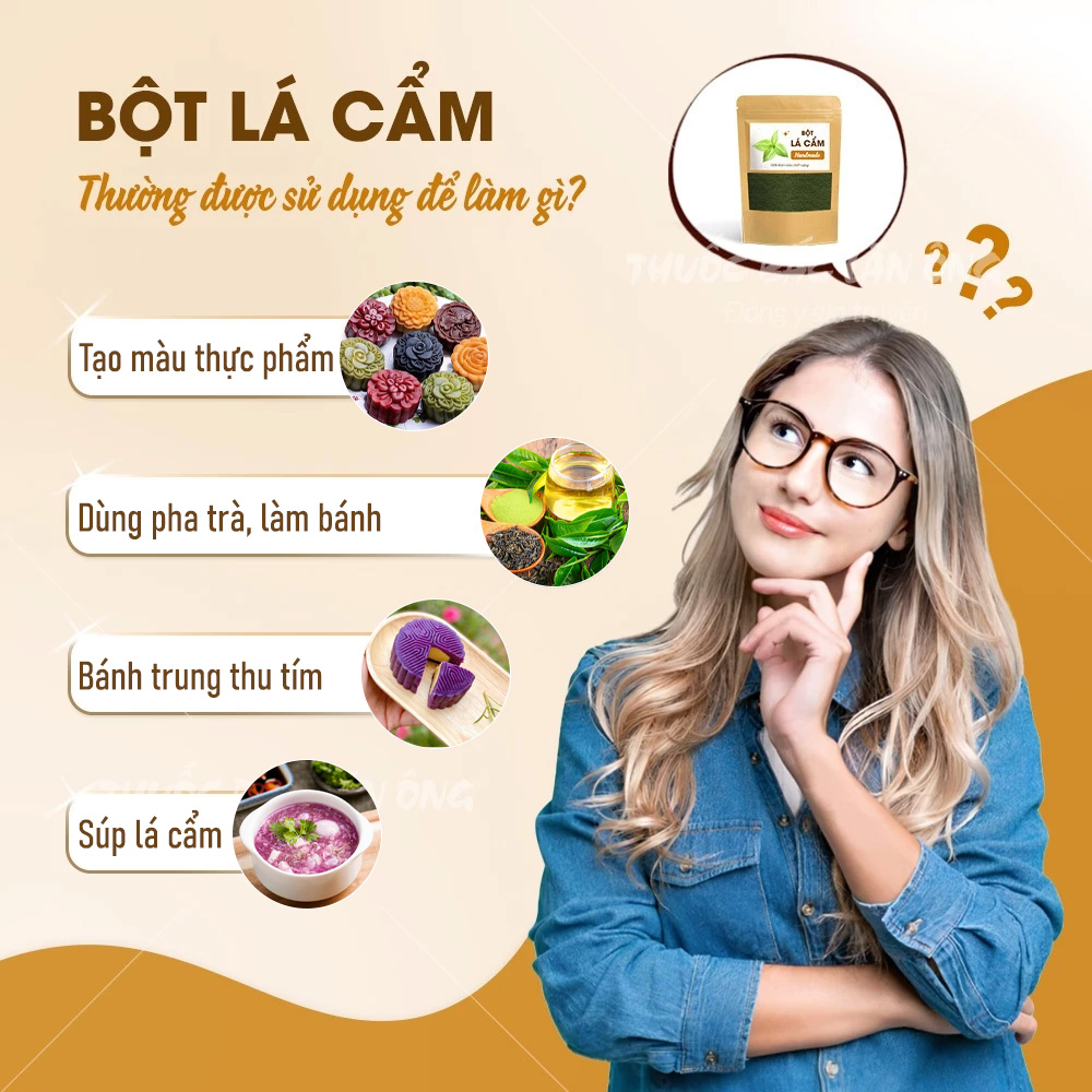 Bột lá cẩm tím nguyên chất 100g (Bột tạo màu thực phẩm, nấu xôi, chè, làm bánh)