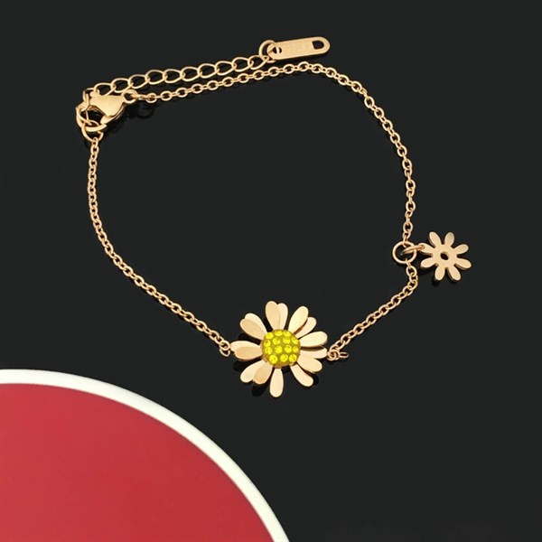 Vòng Tay, Lắc Chân Kiểu Hoa Cúc Korea Hot Trend Daisy Flowers WXSL-001 Rose Gold Titanium Stee; Chain Braceles Anklets For Woman Fashion Simple Anklet Female Girl Jewelry Gift