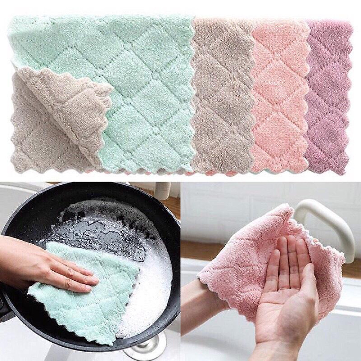 Khăn lau bếp 2 mặt size 20cm - Combo Khăn lau bếp khăn rửa chén 2 mặt siêu sạch