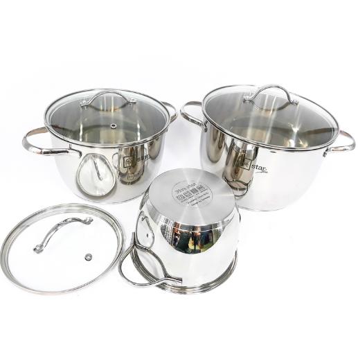 BỘ 3 NỒI CAO CẤP FIVESTAR (INOX 304 – THÂN CAO – NẮP KÍNH)